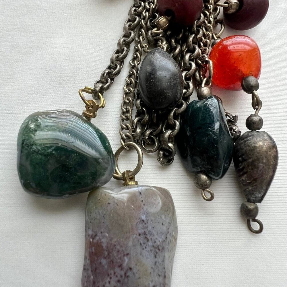 Statement Mixed Gemstone Tumble Long Dangle Fring… - image 3